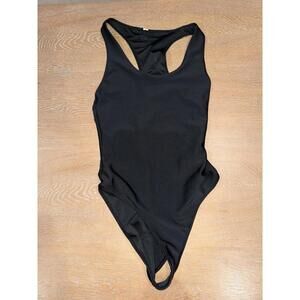 Alo Yoga Bodysuit Womens Sz Medium Black Airlift Barre Asymmetric Back